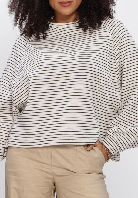 Witte ANOTHER LABEL T-shirt ALFLORI STRIPE SWEAT L/S - large