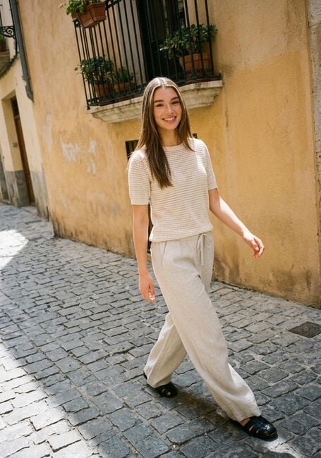 SELECTED WOMEN T-shirt SLFVINNA SS STRUCTURE KNIT O-NECK &Eacute;cru - large