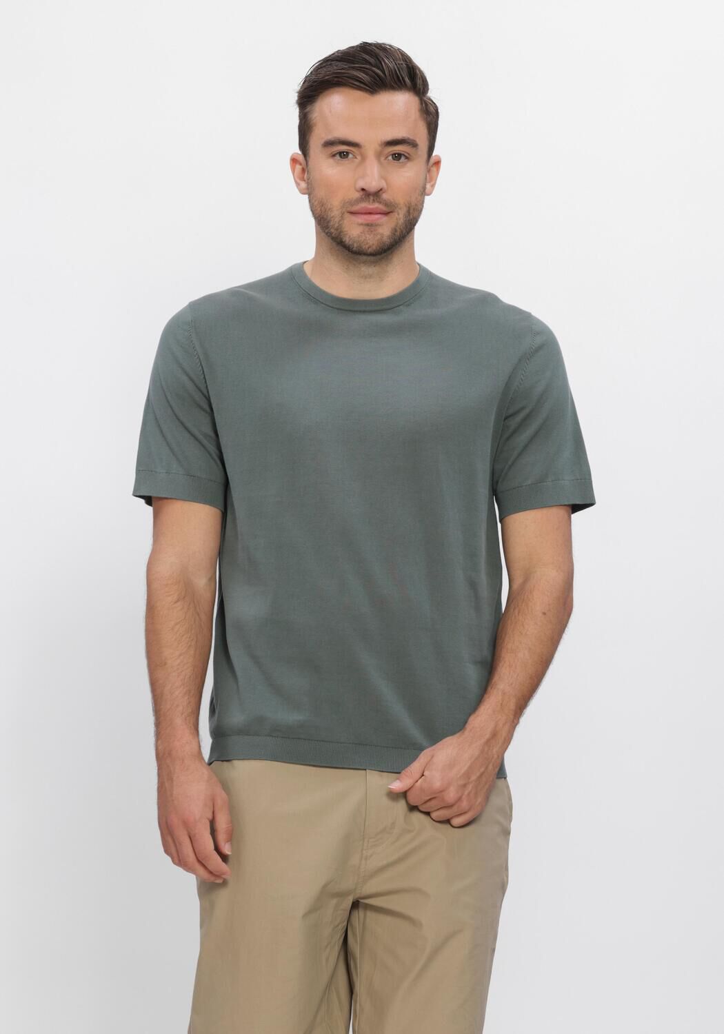 Groene SELECTED MEN Polo / T-shirt SLHTORINO SS KNIT CREW NECK  NOOS - large