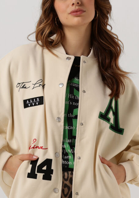 ALIX THE LABEL Jack LADIES WOVEN PATCHED BOMBER JACKET Écru - large