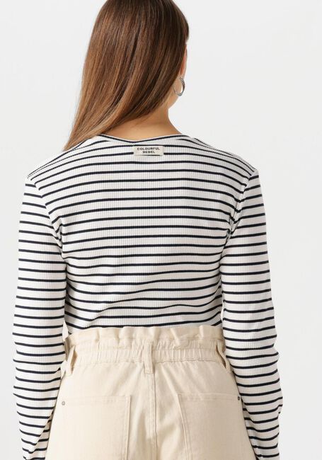 COLOURFUL REBEL T-shirt JESSIE STRIPE RIB LONG SLEEVE TOP en blanc - large