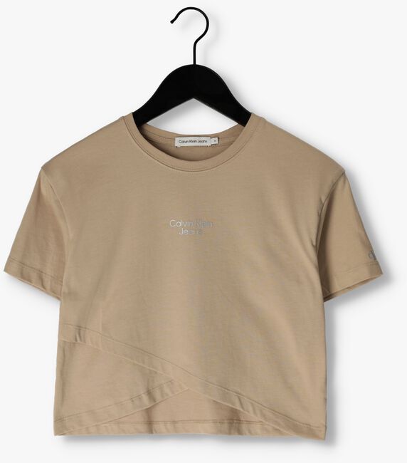 CALVIN KLEIN T-shirt STACK LOGO OVERLAP T-SHIRT en beige - large
