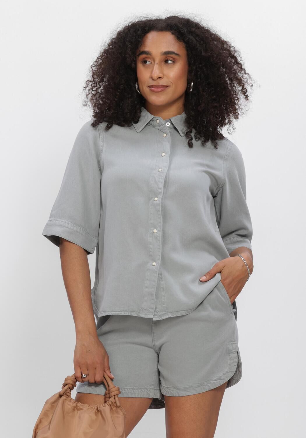 Blauwe OBJECT  OBJFRAME 2/4 RE DENIM TOP NOOS - large
