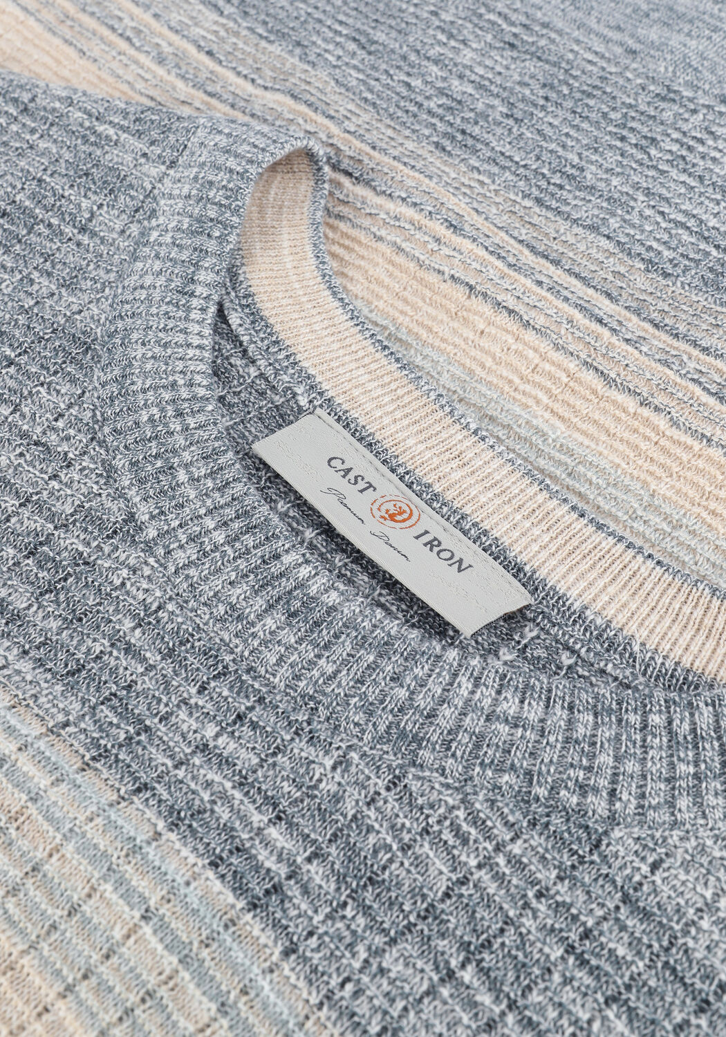 Blauwe CAST IRON Trui R-NECK COTTON SLUB STRIPE - large