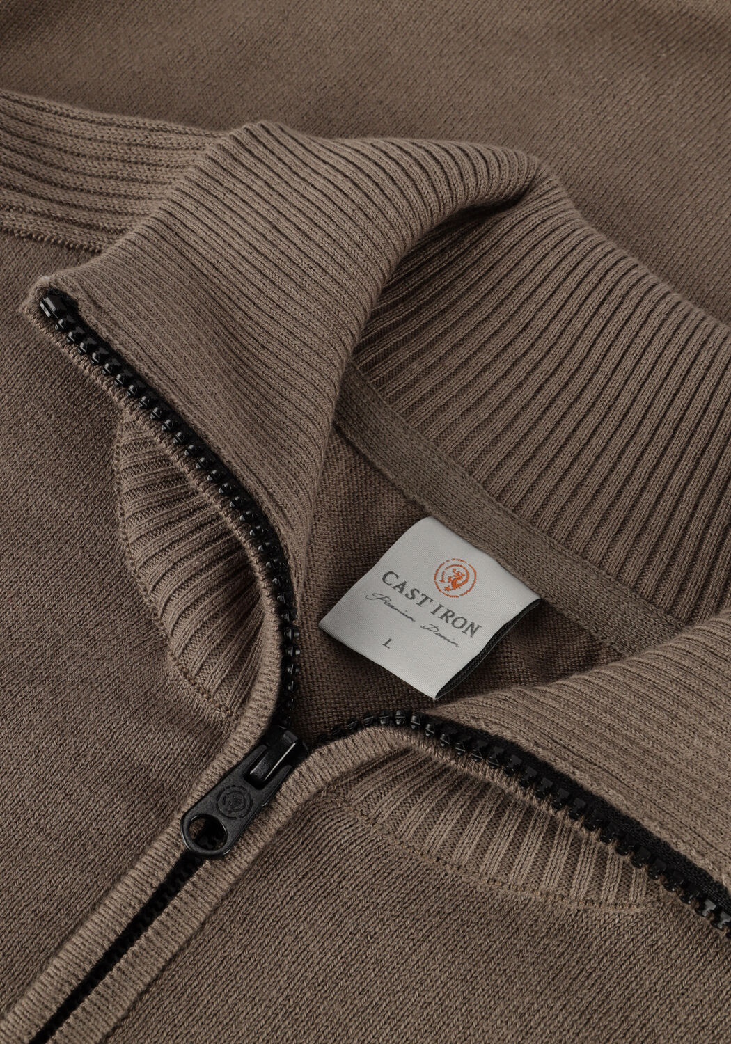 CAST IRON Pull HALF ZIP COLLAR COTTON STRETCH en marron - large