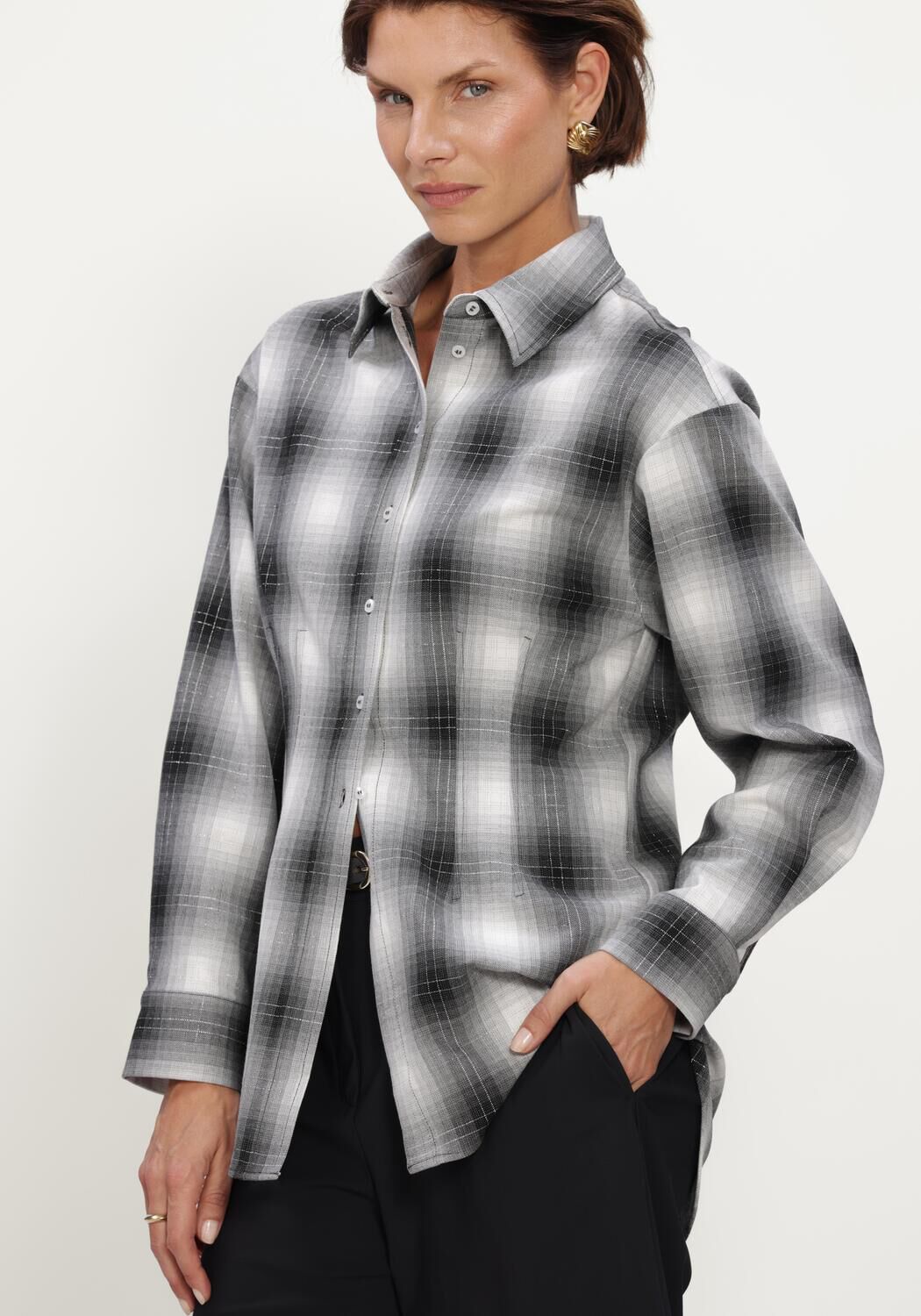 STUDIO ANNELOES Tally check blouse Blouses en gris - large
