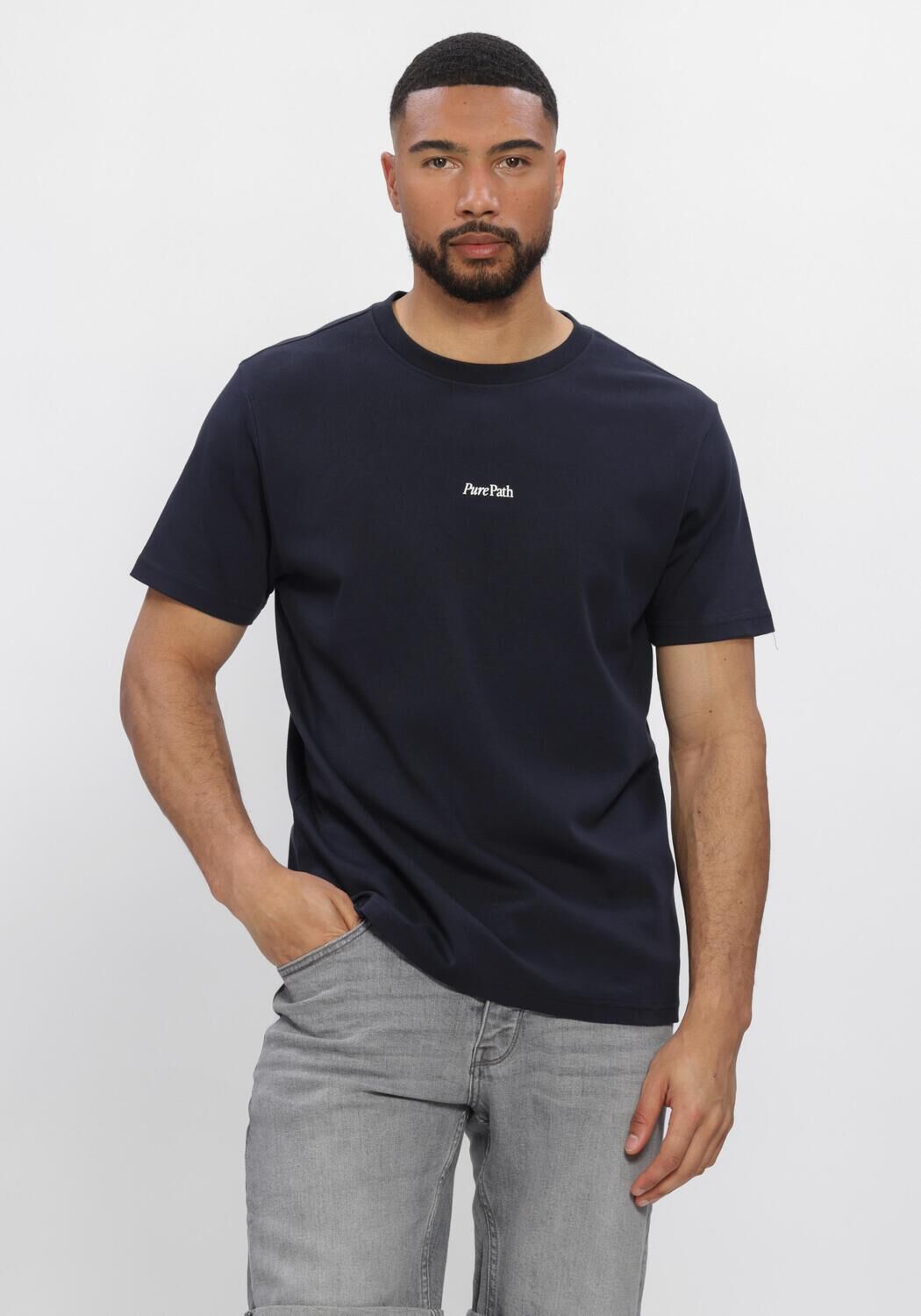 Donkerblauwe PURE PATH T-shirt TRIO OF FLOWERS T-SHIRT - large