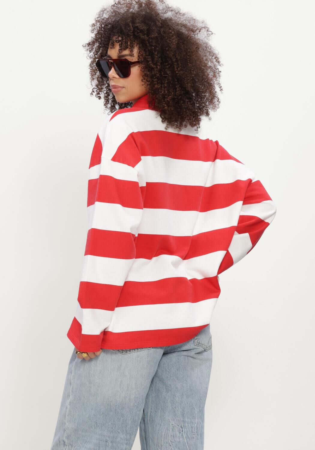 ALIX THE LABEL LADIES KNITTED BLOCK STRIPE POLO SWEATER Pulls & Gilets en rouge - large