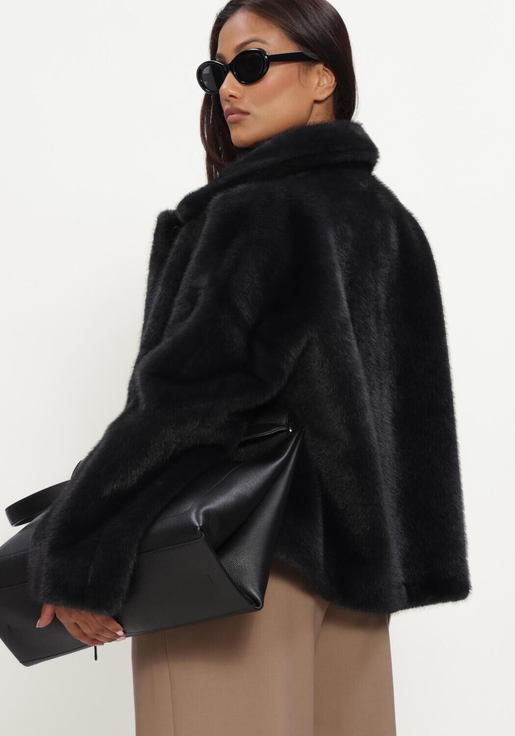 Donkergrijze STUDIO AR Faux fur jas FAJE FAUX MINK - large