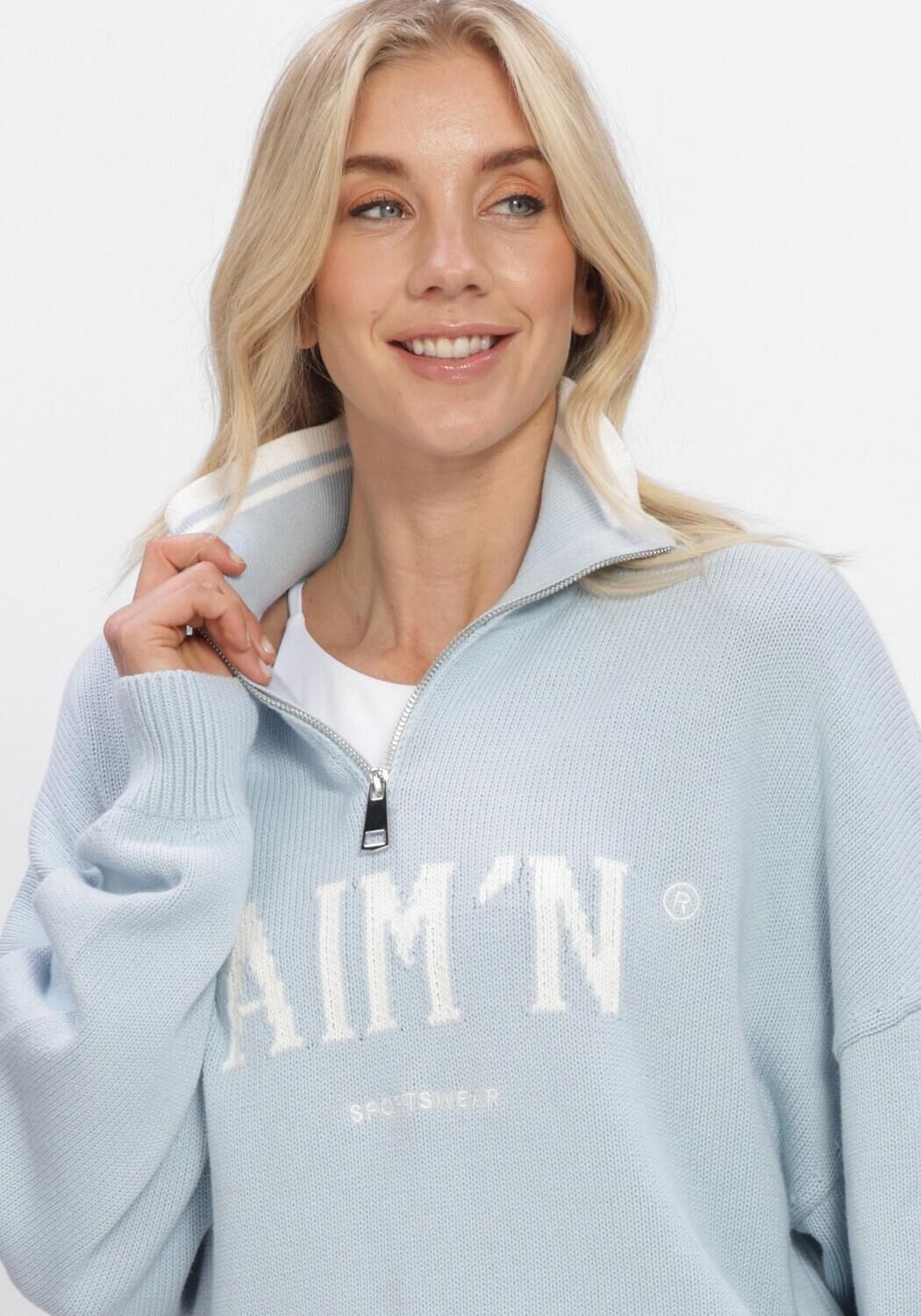 AIM'N Pull COLLEGE KNITTED HALF ZIP Bleu clair - large
