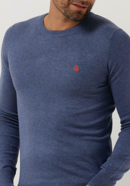 Blauwe SCOTCH & SODA Trui ESSENTIALS - ECOVERO VISCOSE-BLEND LOGO CREWNECK PULLOVER - large