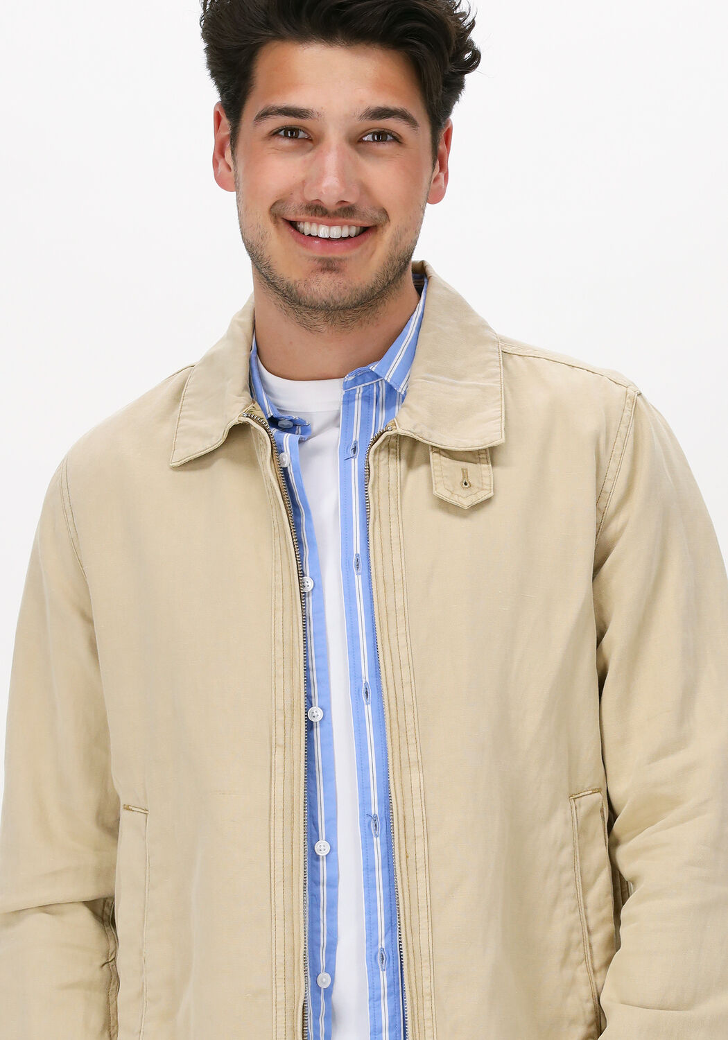 SCOTCH SODA Jack SHORT GARMENT DYED COTTON LINEN JACKET en camel Omoda
