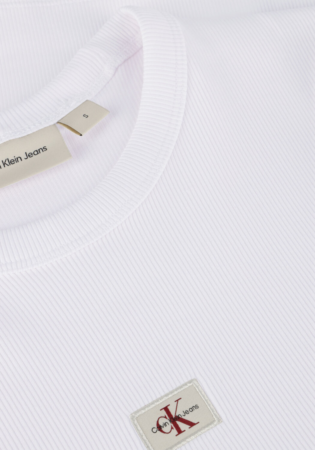 Witte CALVIN KLEIN T-shirt WOVEN LABEL RIB FITTED TEE - large