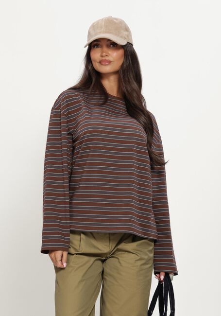 REFINED DEPARTMENT T-shirt LADIES KNITTED OVERSIZED STRIPED LONGSLEEVE AMELIE en marron - large