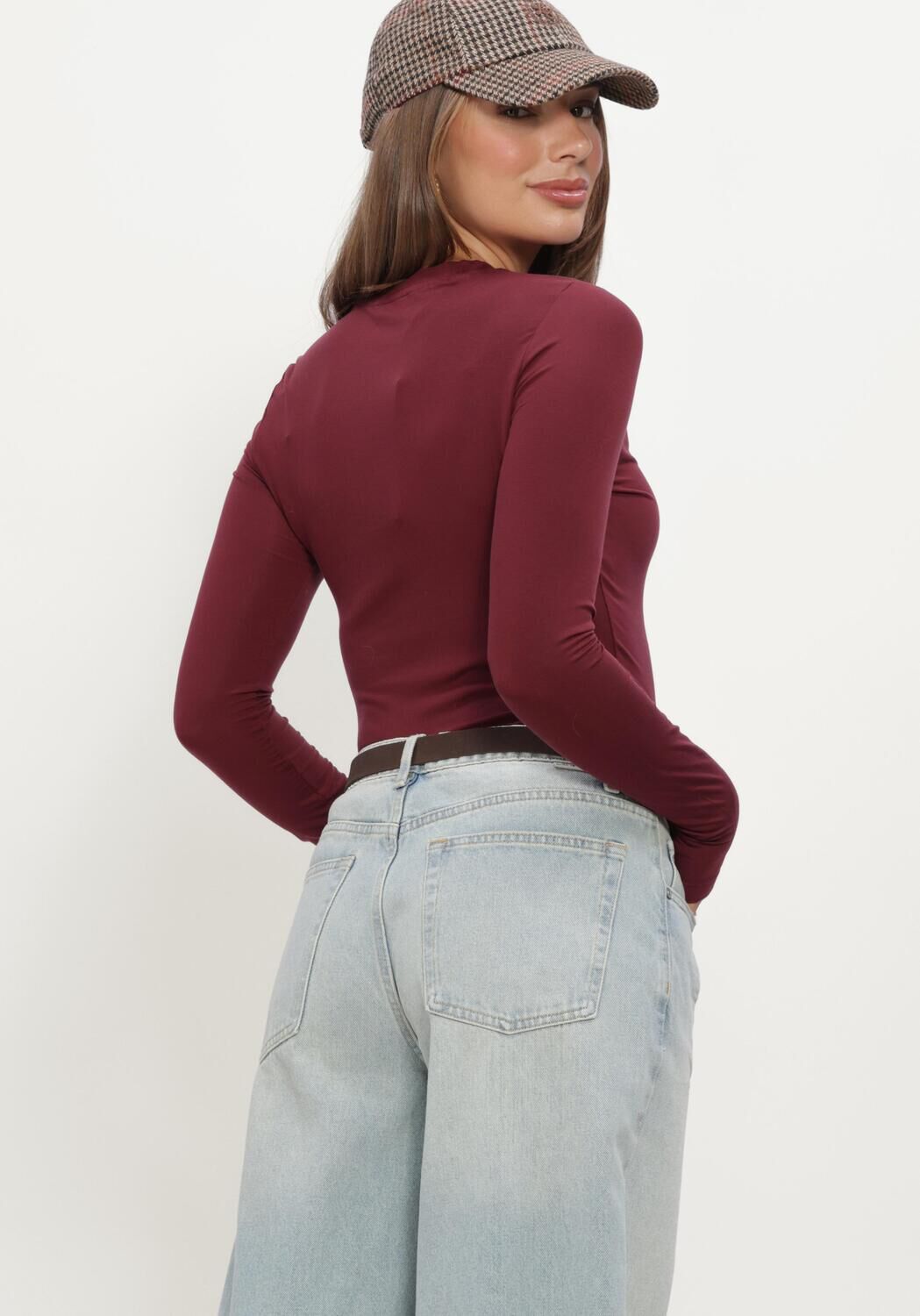 Bordeaux SELECTED WOMEN Top SLFMANJA LS O-NECK - large