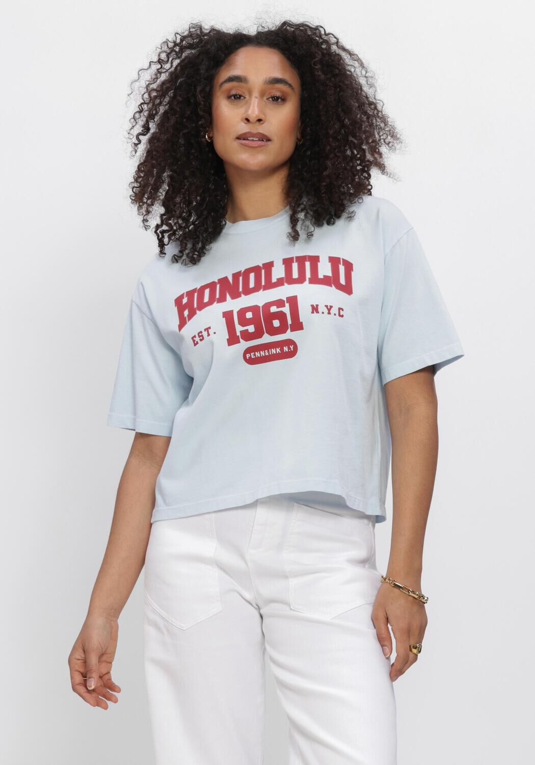 PENN & INK T-SHIRT PRINT Blouses en bleu - large