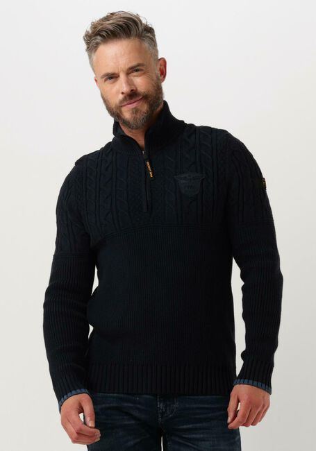 Donkerblauwe PME LEGEND Trui HALF ZIP COLLAR COTTON RIB KNIT - large