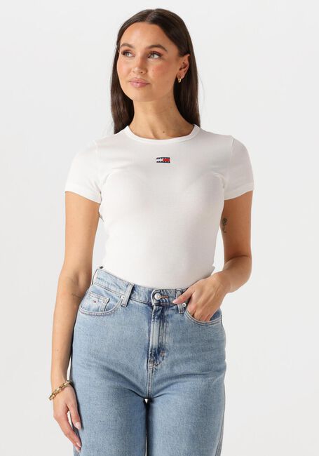 Witte TOMMY JEANS T-shirt TWJ SLIM BADGE RIB TEE - large