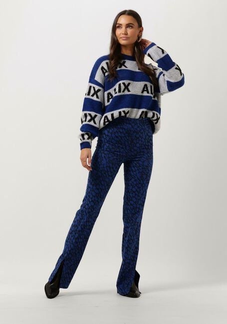 ALIX THE LABEL Pantalon évasé LADIES WOVEN SKETCHY ANIMAL FLARED PANTS en bleu - large