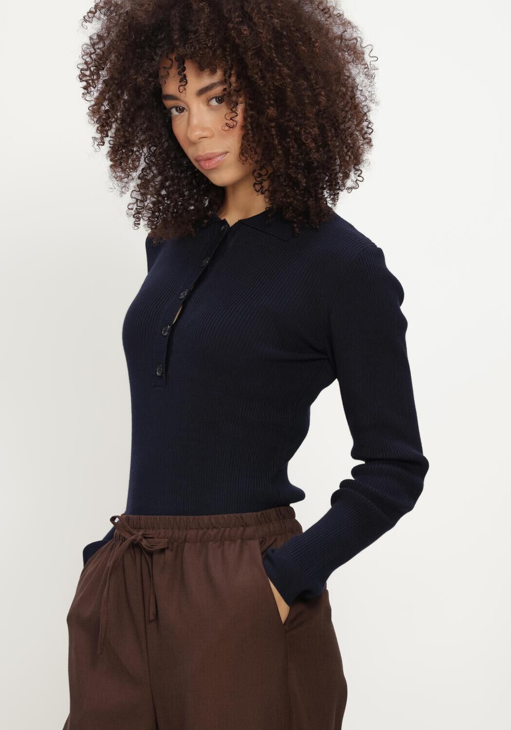BRUUNS BAZAAR Col roul&eacute; ANEMONEBBVALEA KNIT POLO en bleu - large