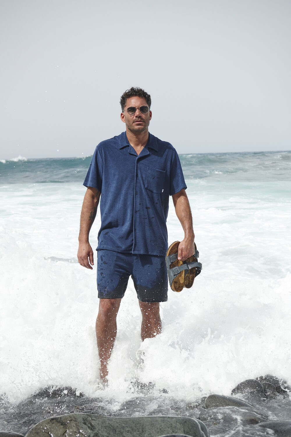 Donkerblauwe WOODBIRD Polo MAYS TOWEL SHIRT - large