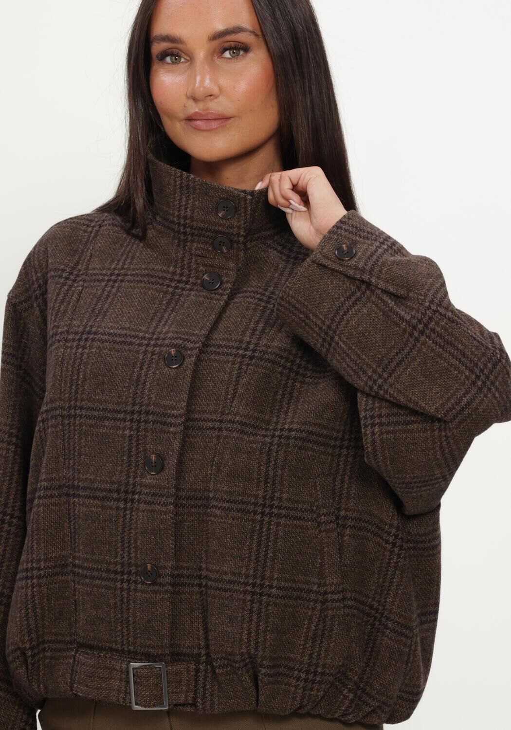 Bruine CO'COUTURE Jack OLVACC CHECK BALLOON JACKET - large