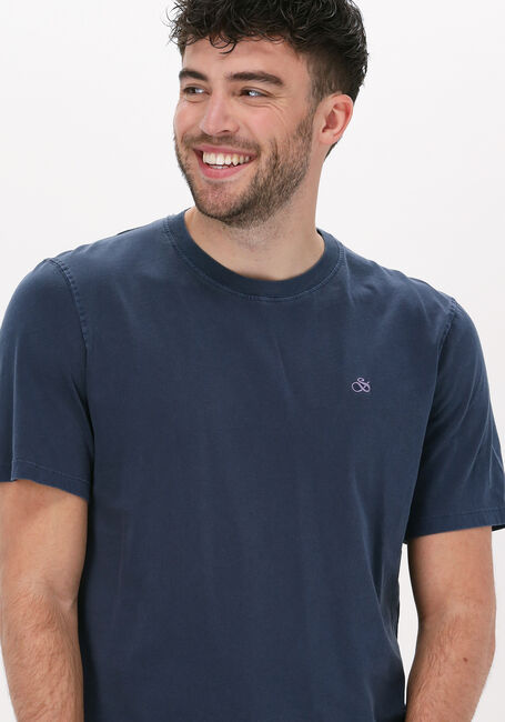 Donkerblauwe SCOTCH & SODA T-shirt GARMENT-DYED CREWNECK TEE WITH EMBROIDERY LOGO - large