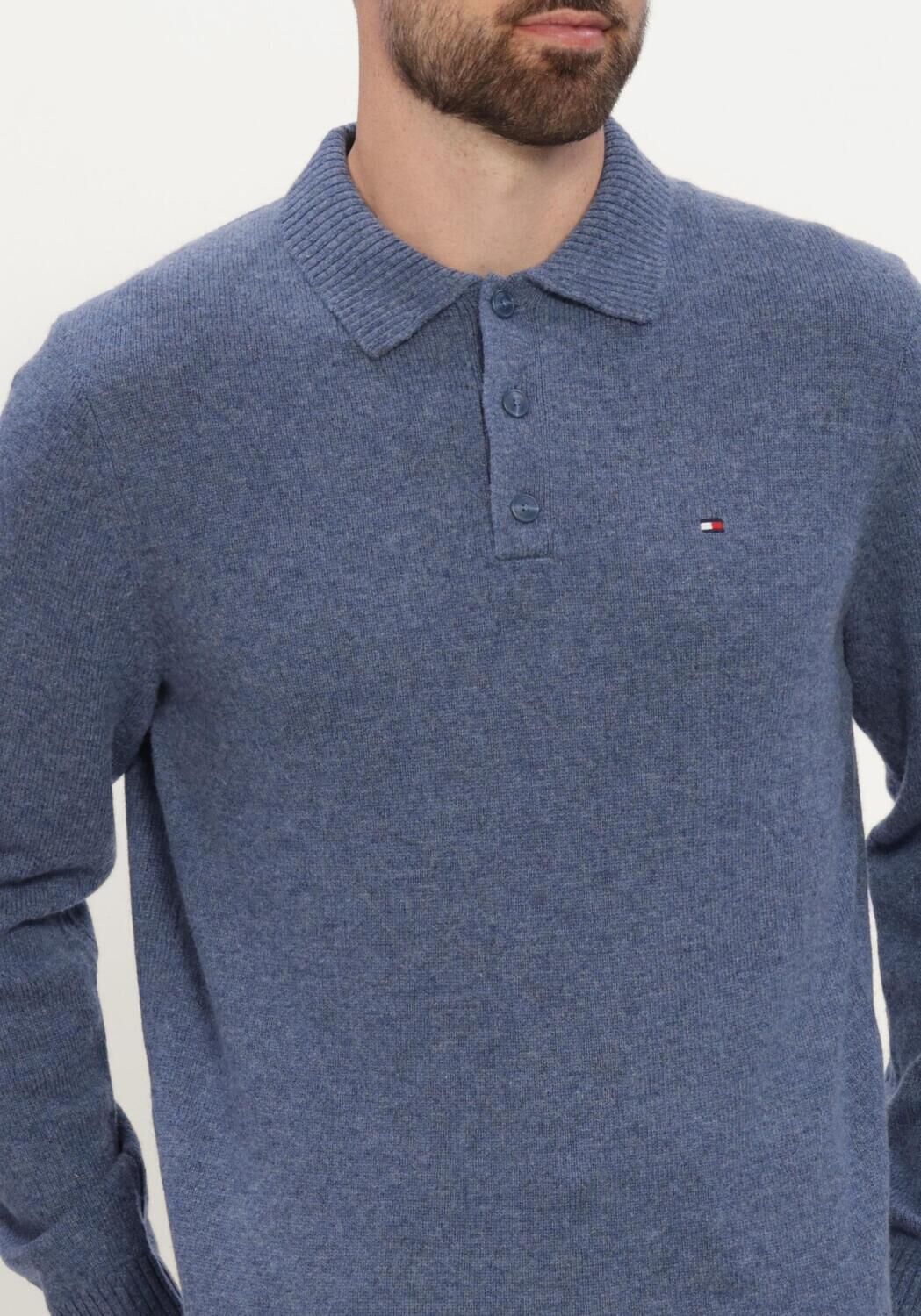 TOMMY HILFIGER Polo LAMBSWOOL LS POLO en bleu - large