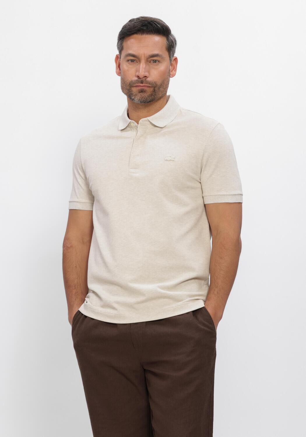 Beige LACOSTE Polo REGULAR FIT COTTON BLEND POLO SHIRT - large