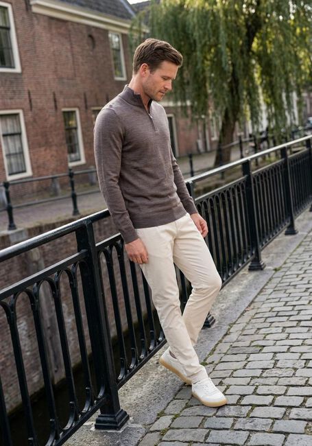 Bruine PROFUOMO Trui PULLOVER HALF ZIP MERINO - large