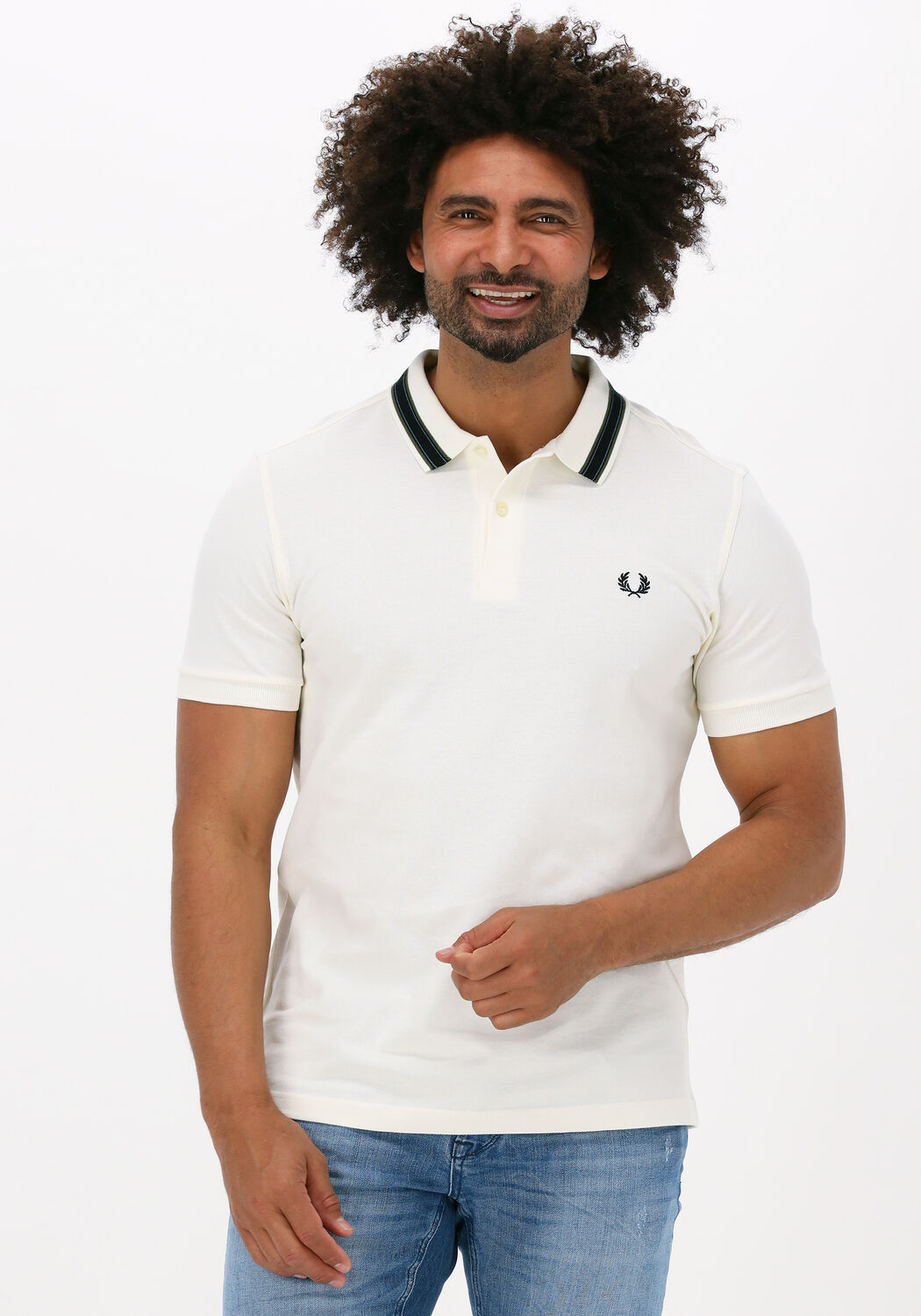 gebroken wit fred perry polo medal stripe polo shirt