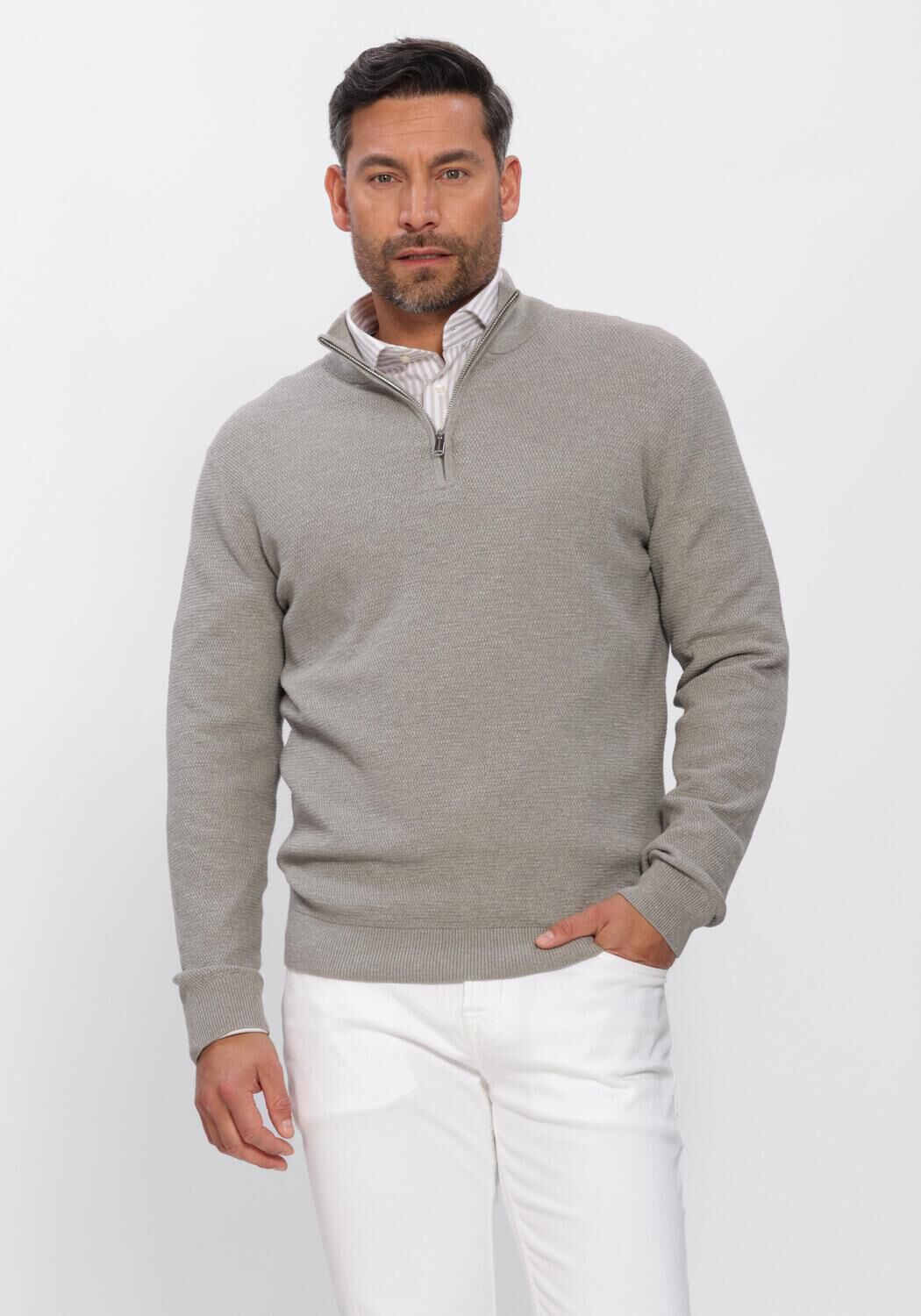 Blauwe PROFUOMO Trui PULLOVER HALF ZIP TWINKLE SLUB