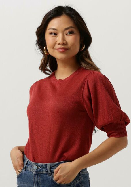 MINUS T-shirt LIVA PUFF SLEEVE METALLIC KNIT PULLOVER en rouge - large