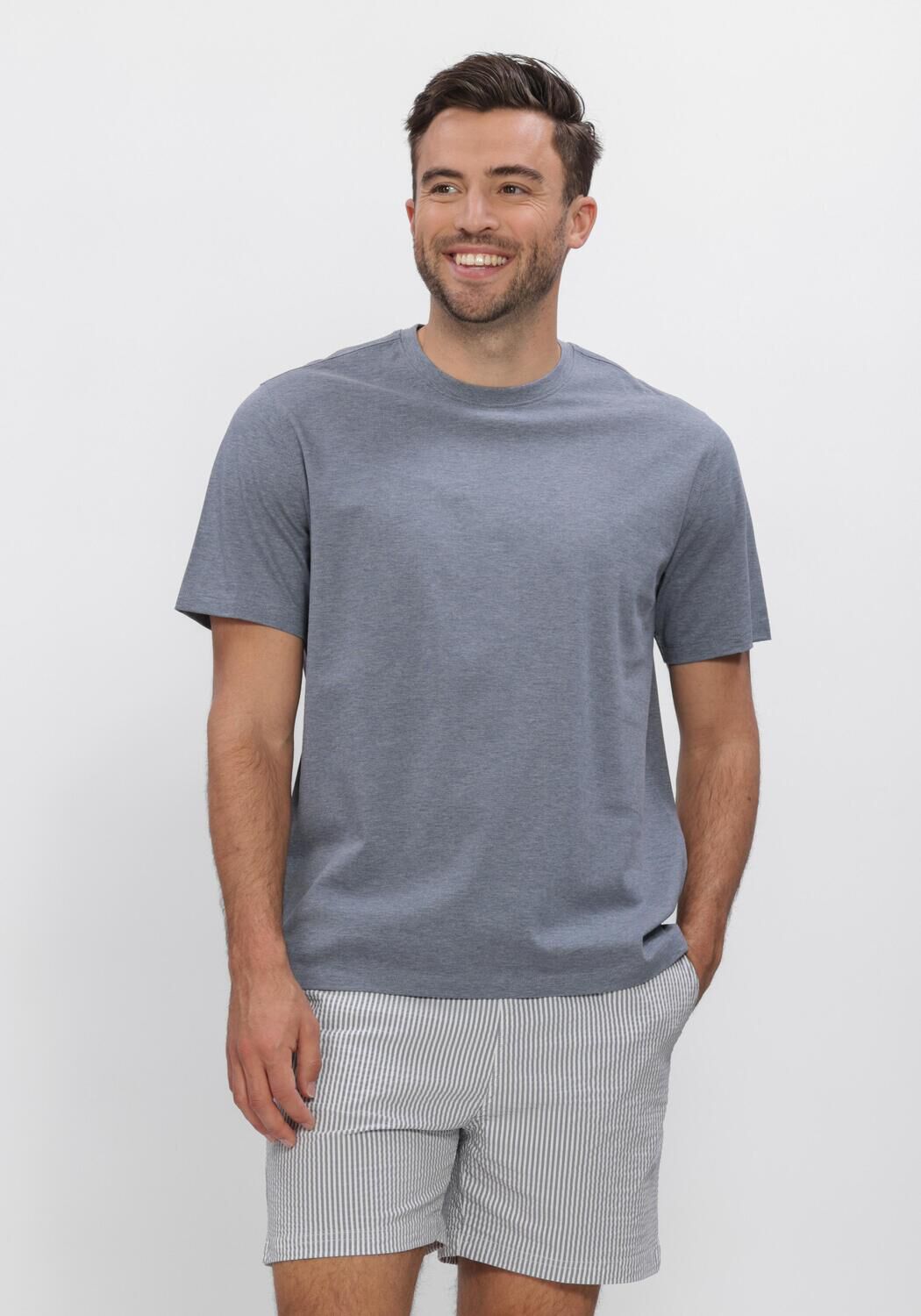 PROFUOMO T-shirt T-SHIRT CREW NECK MERCERIZED STRETCH PIQUE en bleu - large