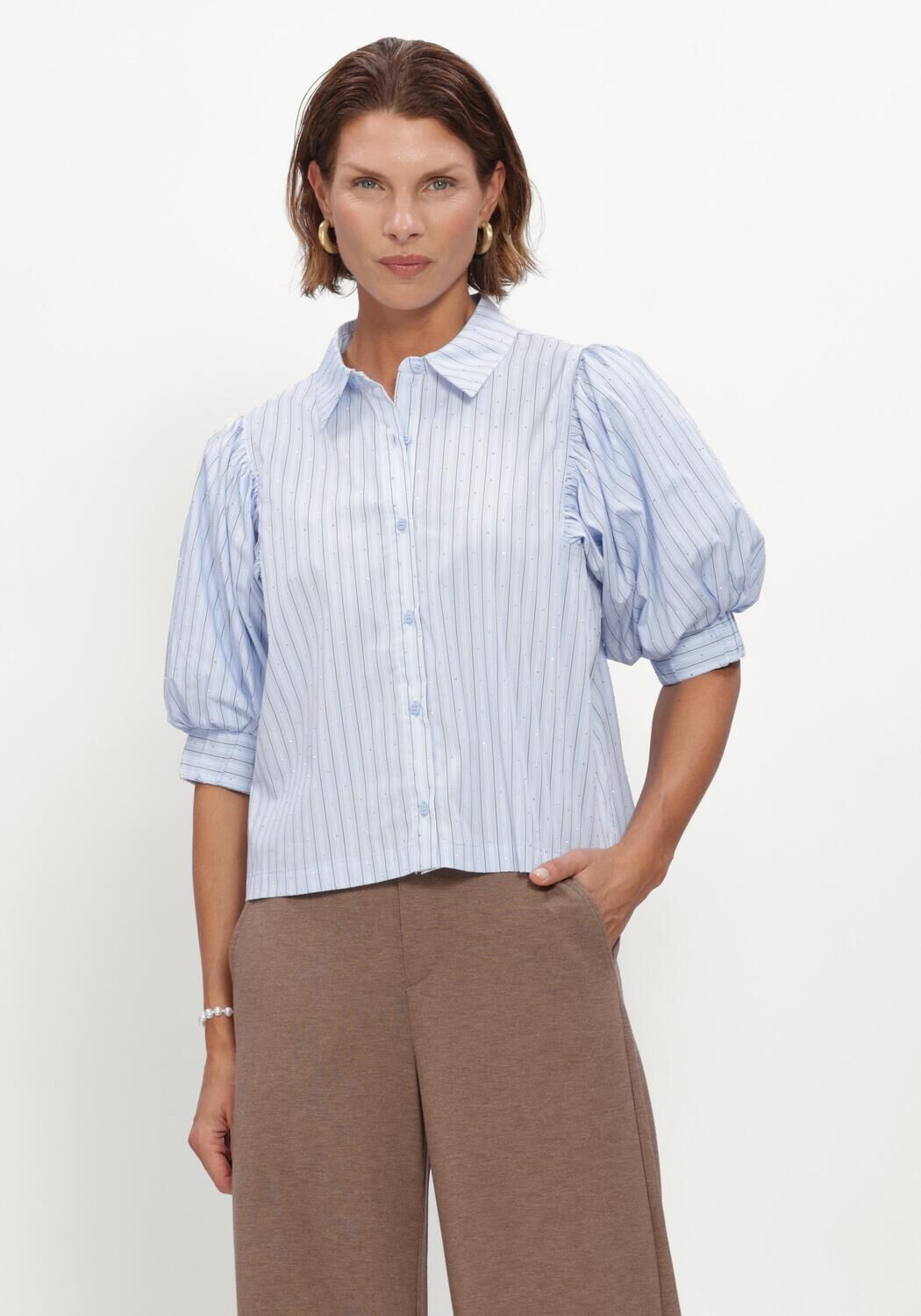 Lichtblauwe NEO NOIR  ETTA STRIPE STONE SHIRT - large