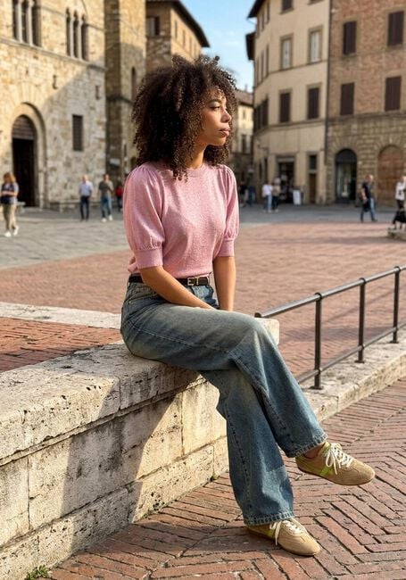 MINUS Pull MSLIVA PUFF SLEEVE METALLIC KNIT PULLOVER en rose - large