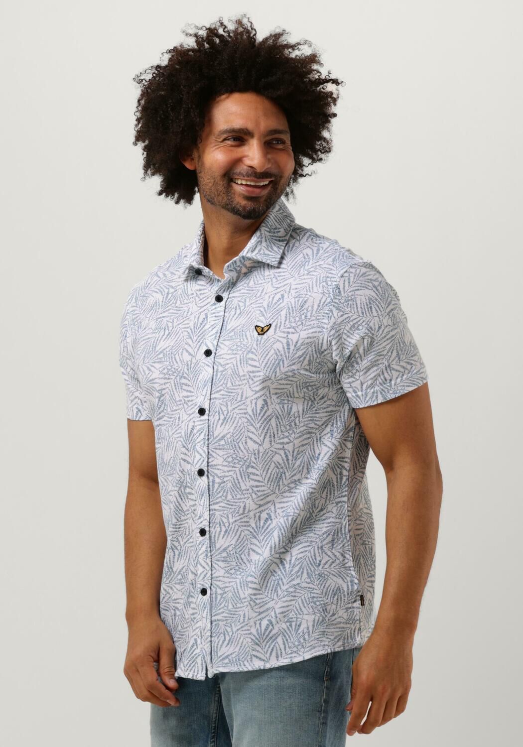 Lichtblauwe PME LEGEND Casual overhemd SHORT SLEEVE SHIRT PRINT ON