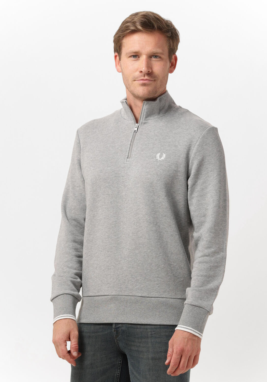 Lichtgrijze FRED PERRY Sweater HALF ZIP SWEATSHIRT Omoda
