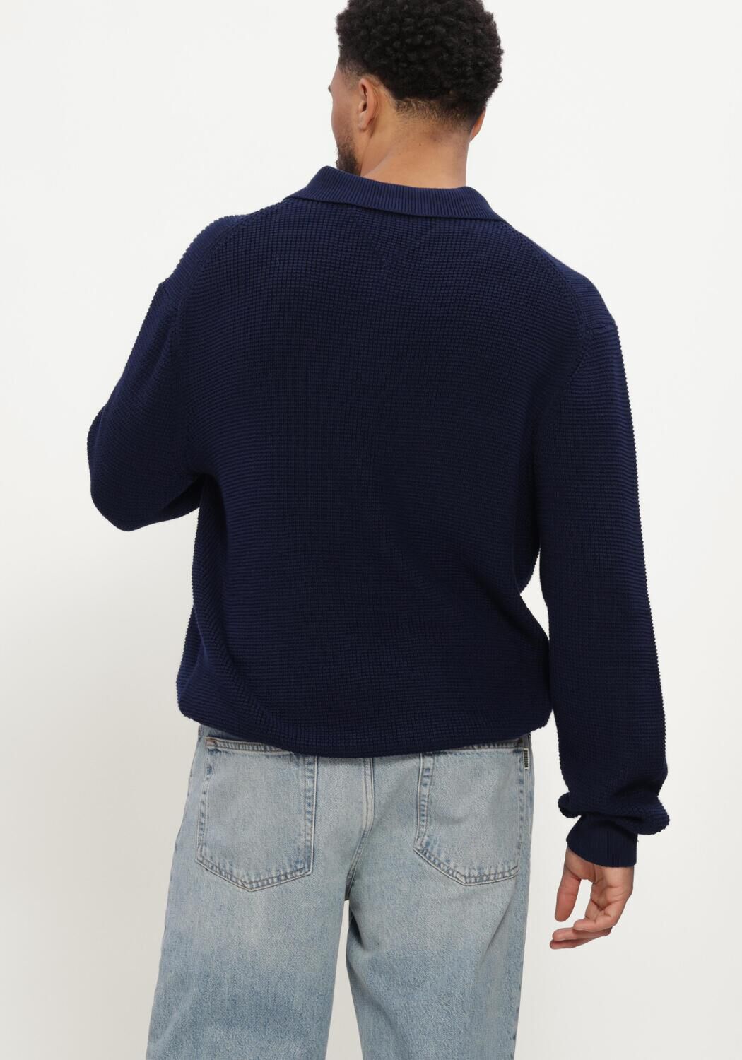 Donkerblauwe TOMMY HILFIGER Trui WAFFLE STRUCTURE RUGBY - large