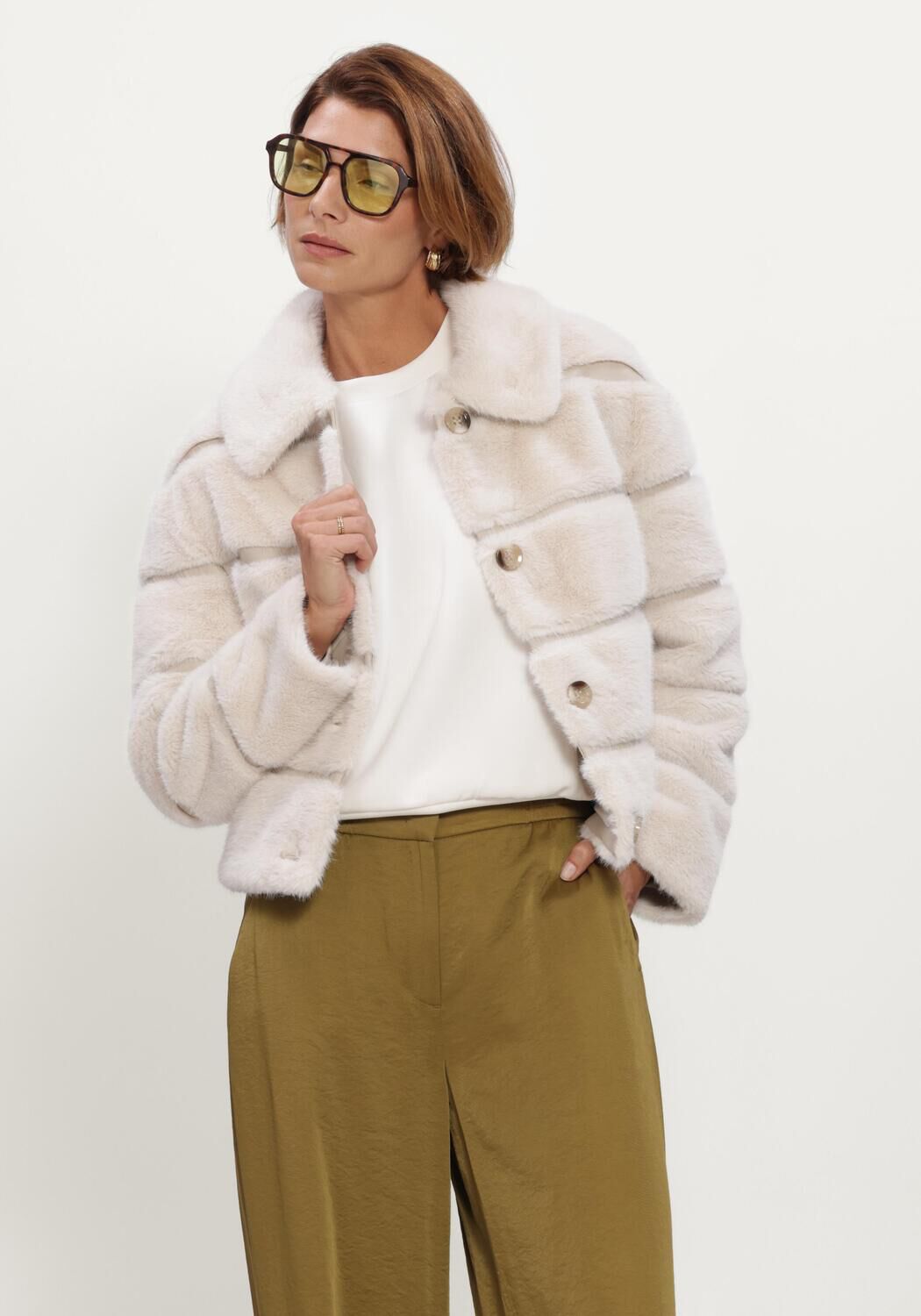 Creme BEAUMONT Faux fur jas ELSIE JACKET - large