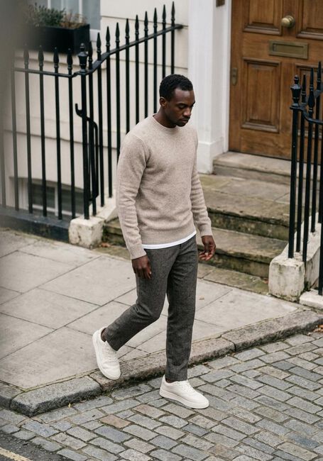 SELECTED MEN Pull SLHNEIL LS KNIT NEPS CREW NECK en beige - large