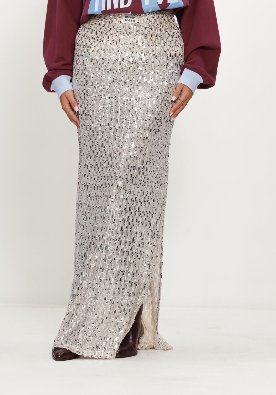 HARPER & YVE Jupe maxi LENY-SK en argent - large