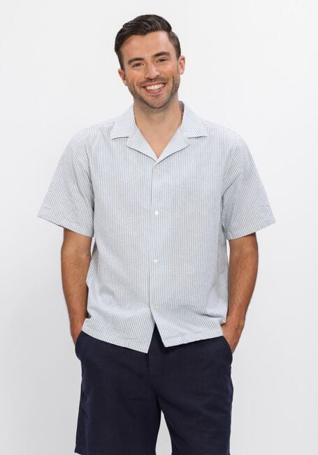 Blauwe LES DEUX Casual overhemd LUKAS STRIPE COTTON LINEN SS SHIRT - large
