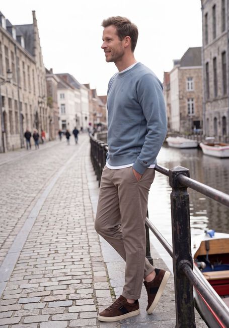 CAST IRON Pull CREWNECK REGULAR FIT TWILL en bleu - large