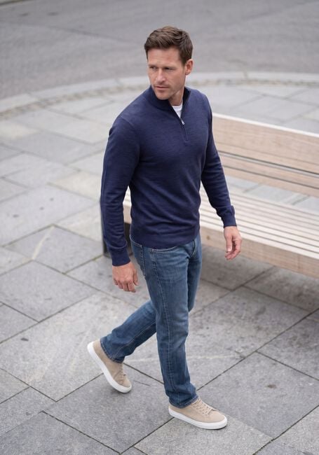 Donkerblauwe PROFUOMO Trui PULLOVER HALF ZIP EXTRAFINE MERINO - large