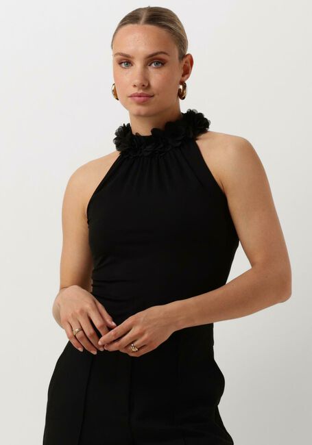 JANSEN AMSTERDAM Haut TC356 SINGLET WITH FLOWERS AT NECKLINE en noir - large