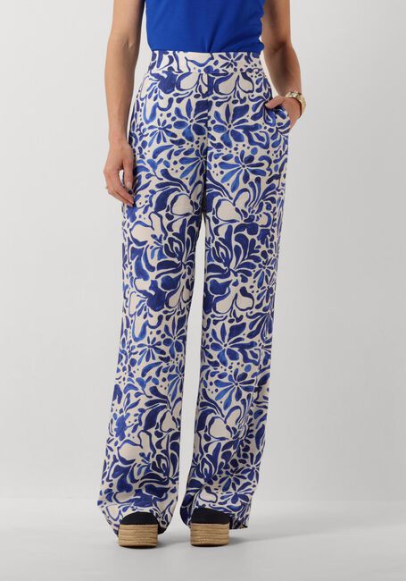 Blauwe JANSEN AMSTERDAM Wijde broek WBF429 WOVEN PRINTED WIDE LONG PANTS - large