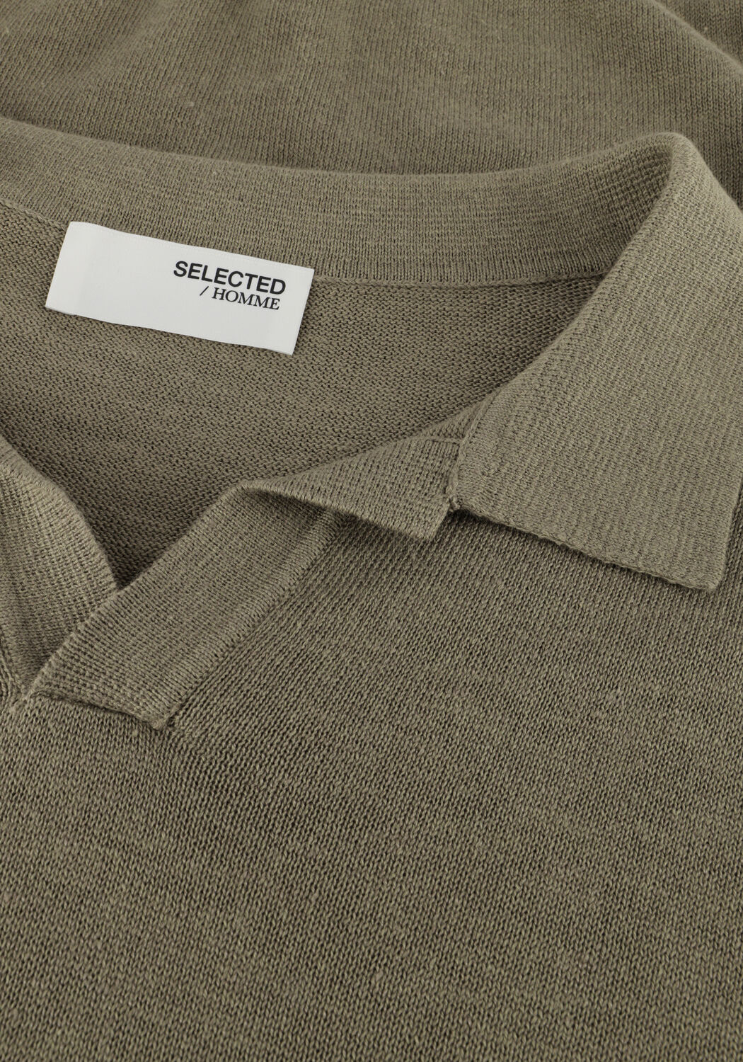 Olijf SELECTED MEN Polo SLHMATTIS SS KNIT SUN OPEN POLO NOOS - large