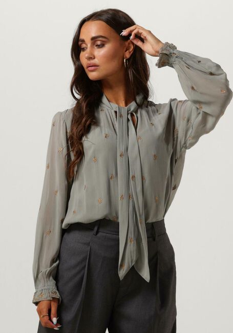 SCOTCH & SODA Blouse EMBROIDERED TOP WITH TIE NECK en gris - large