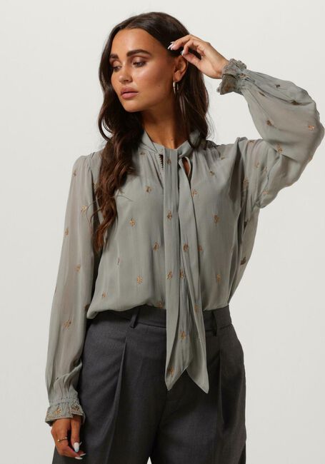Grijze SCOTCH & SODA  EMBROIDERED TOP WITH TIE NECK - large